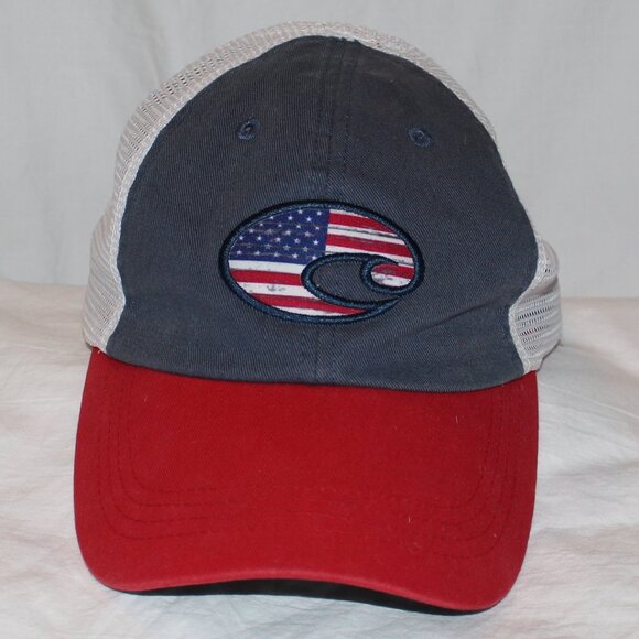 COSTA Del Mar USA Flag C Logo Unstructured Mesh Back Velcro Strap Baseball Hat - Picture 2 of 13